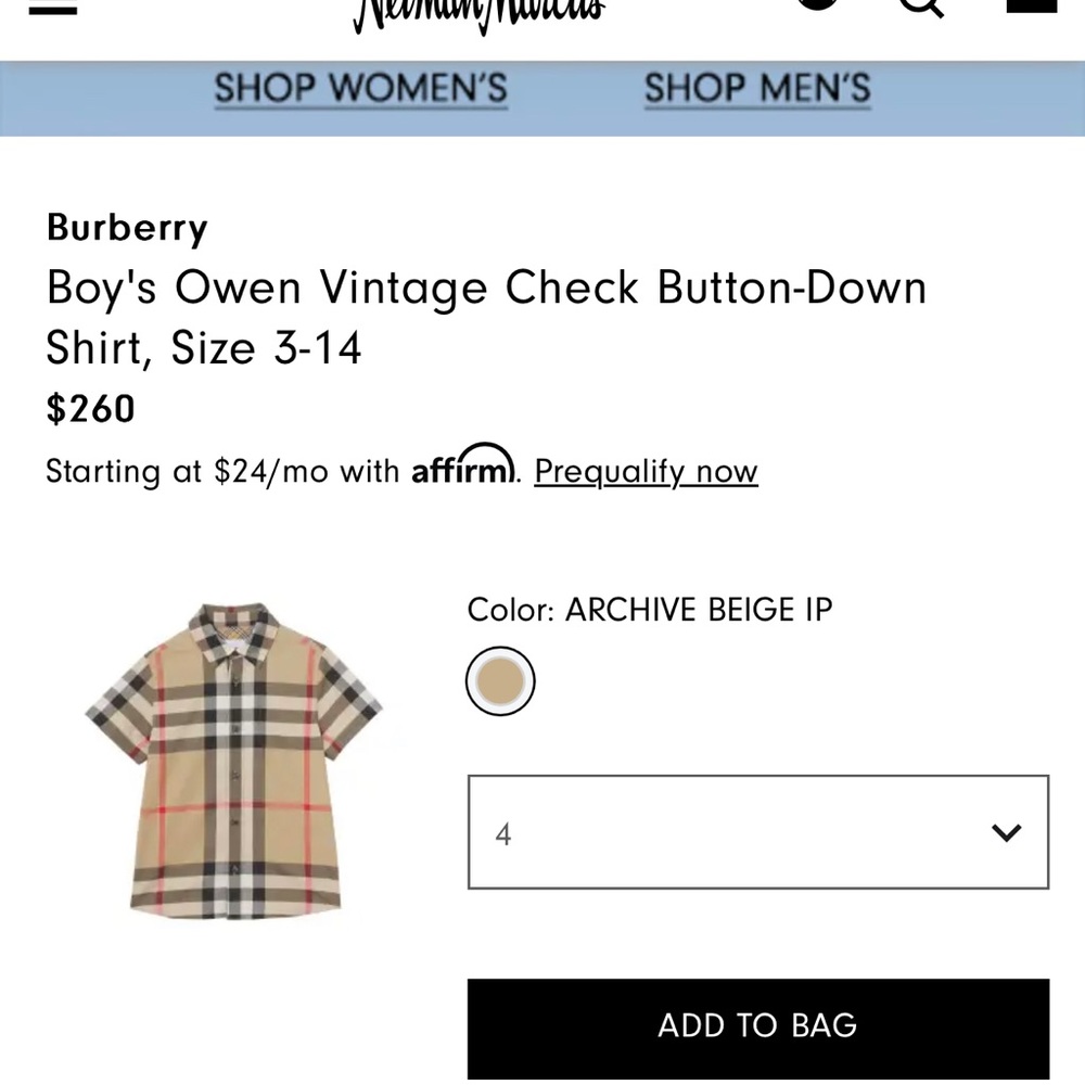 Boys Burberry Button-Down Shirt Size 4Y